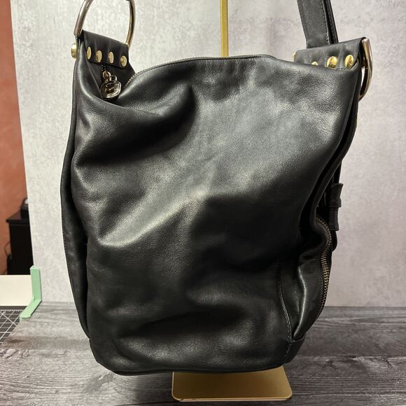 MARINO ORLANDI BLACK embossed, Italian Leather Shoulder Bag- Handbag- Sling - Picture 2 of 12